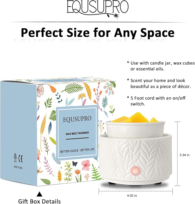 EQUSUPRO Wax Melt Warmer for Scented Wax Melts 3-in-1 Electric Ceramic Candle Wax Warmer Burner Fragrance Wax Melter for Home Office Bedroom Gift & Decor (Leaf)