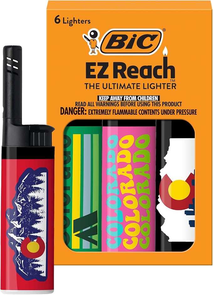 BIC EZ Reach Candle Lighter, The Ultimate Lighter with Wand for Candles, Colorado, Assorted Designs, 6 Count Pack of Lighters