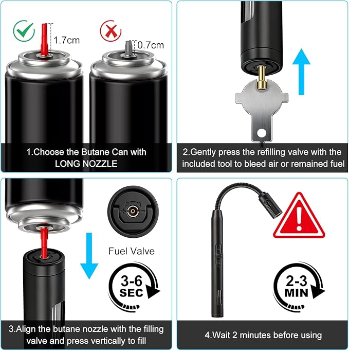 LcFun Torch Lighter Refillable Butane Lighters Long Stem with Flexible Neck and Visible Fuel Tank, Windproof Jet Flame Long Matches for Candles Grill Fireplace Kitchen Camping (Butane Not Included)
