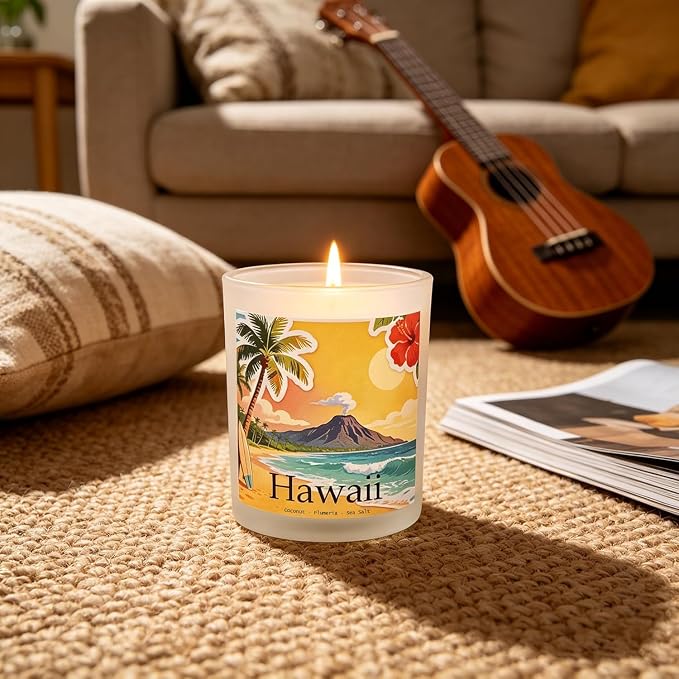 Hawaii Breeze Scented Candle, Coconut & Plumeria & Sea Salt - Hawaii Gifts, Hawaiian Gifts for Women, Hawaii Souvenirs, Tropical Souvenirs, 100% Soy Wax, 7OZ