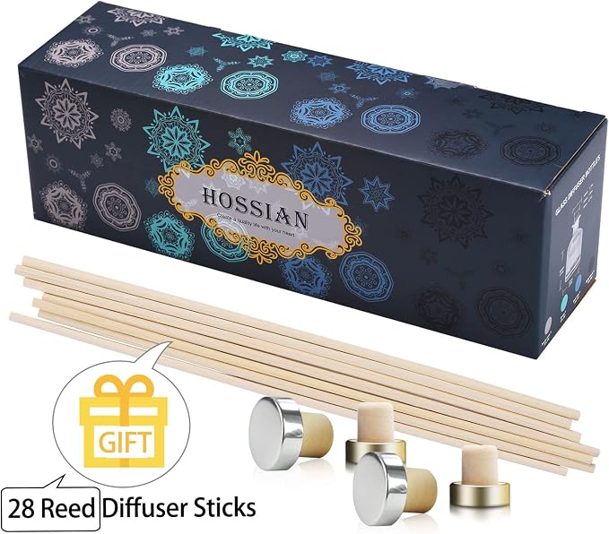 HOSSIAN 2 Clear Glass Diffuser Bottles 2 Black Diffuser Bottles -with Natural Reed Sticks Use for DIY Replacement Reed Diffuser Sets (Clear+Black)