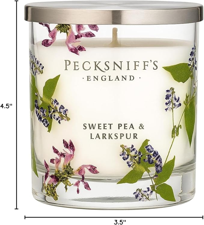 Pecksniff’s 1 Wick Candle – Sweet Pea & Lark Spur, 184 g / 6.49 oz – Long Lasting Burn, Elegant Home Decor & Relaxing Ambiance