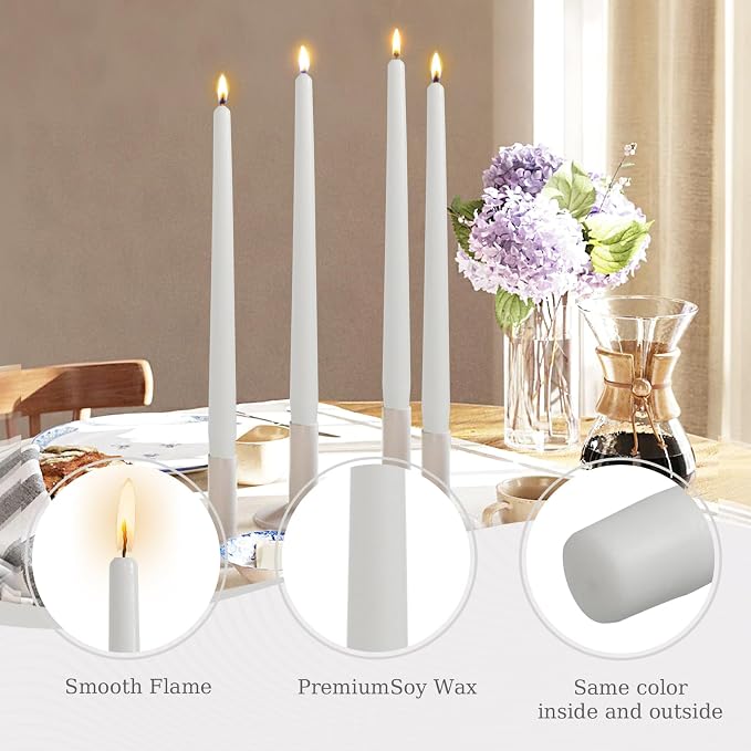 Candlesticks Long Taper Candle,Gardenia Scented 10 Inches White Candle Sticks Smokeless Tapered Candles for Home Décor Holiday Gifts