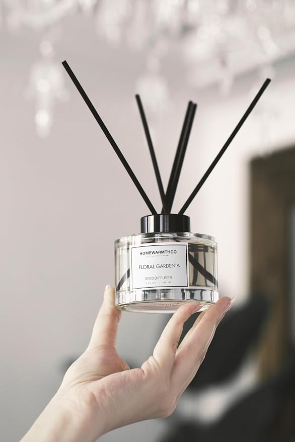 Gardenia Reed Diffuser Set – Premium Natural Fragrance Reed Diffusers for Home, Office, Bathroom, Kitchen, Shelf Décor Long-Lasting Scent with Non-Toxic Essential Oils Diffuser 5.63 oz, 160ml