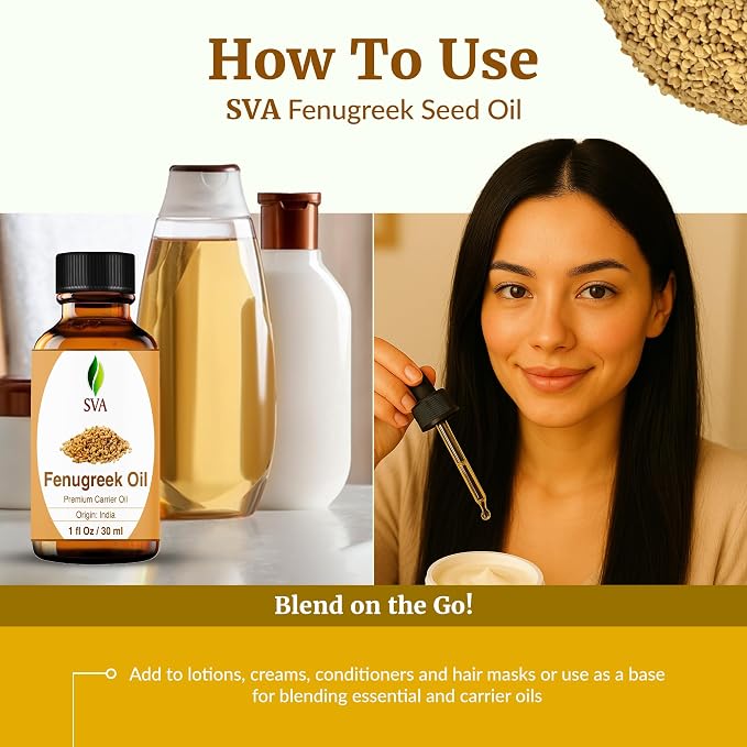 SVA Fenugreek Oil 1 Fl Oz - for Face, Skin Care, Hair Care, Scalp Massage & Body Massage – Carrier Oil with Dropper