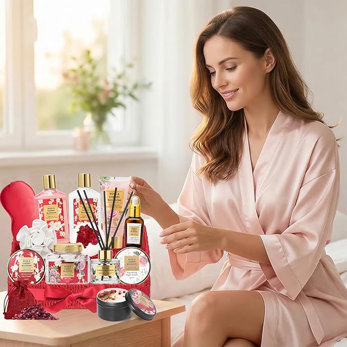 Spa Gifts for Women, Skin Care Gift Set - Rose Spa Gift Baskets for Women