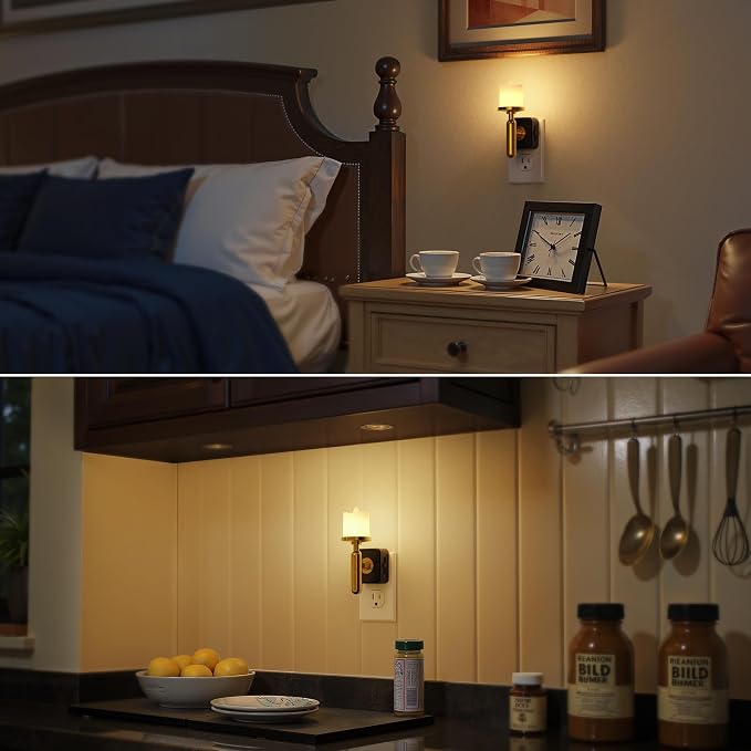 Briignite Flameless Candle Night Light, Night Lights Plug into Wall, LED Candle Night Light with Light Sensor, 0-100LM Dimmable Nightlight Plug in, 3000K Soft White Nightlight for Bathroom, 2 Pack