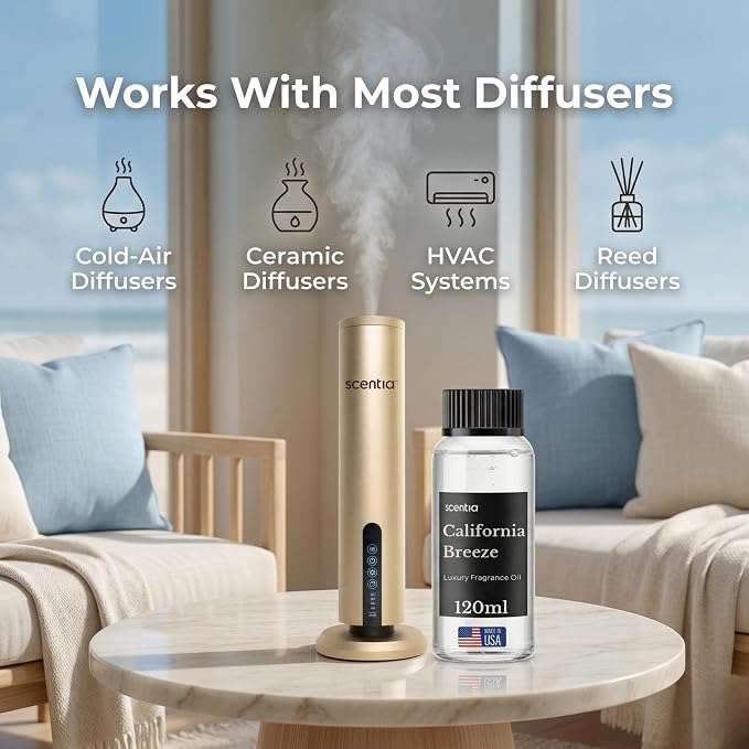 Scentia California Breeze Diffuser Oil Refill – Hotel Fragrance Oil Inspired by Delano Beach Club – 120 mL – Orange, Green Tea & Jasmine Long-Lasting Scent for Ultrasonic & Waterless Diffusers