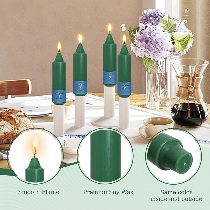 Smokeless Candlesticks Short Taper Candle,Unscented 5 Inches Dark Green Candle Sticks Dripless Tapered Candles for Home Décor Weddings Seasons Gifts