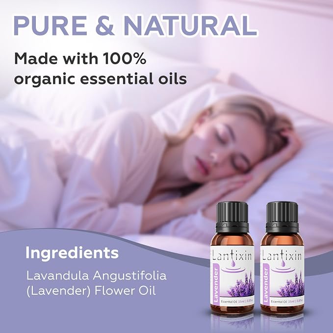Lantixin 100% Pure Lavender Essential Oil – Natural Undiluted Scent for Diffuser – Relaxing Home Fragrance for Ultrasonic Diffusers, Meditation & Crafting – 0.5 fl oz(Lavender)