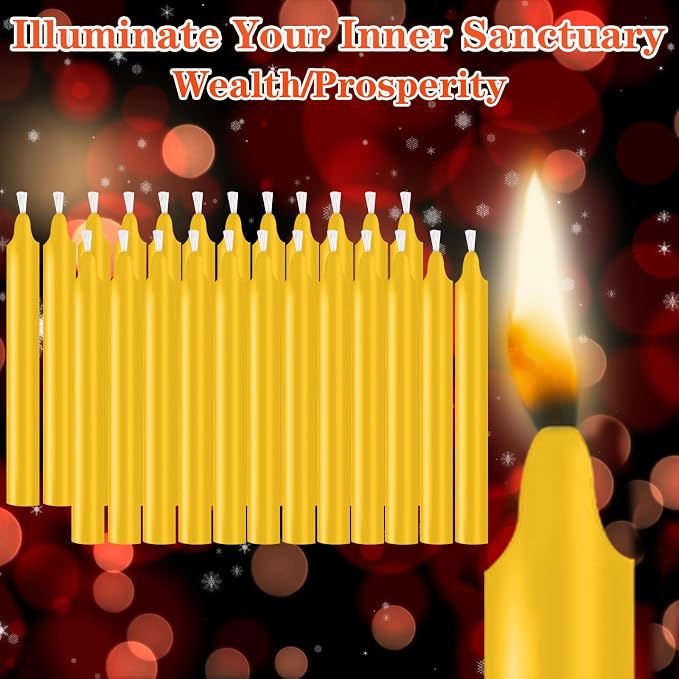 24 Pack Golden Spell Chime Candles – Premium Mini Unscented Taper Candles for Rituals, Prayer, Birthdays, Meditation, Altar, Spells, Chime Candles - 4 Inch Tall - Ideal for Witches