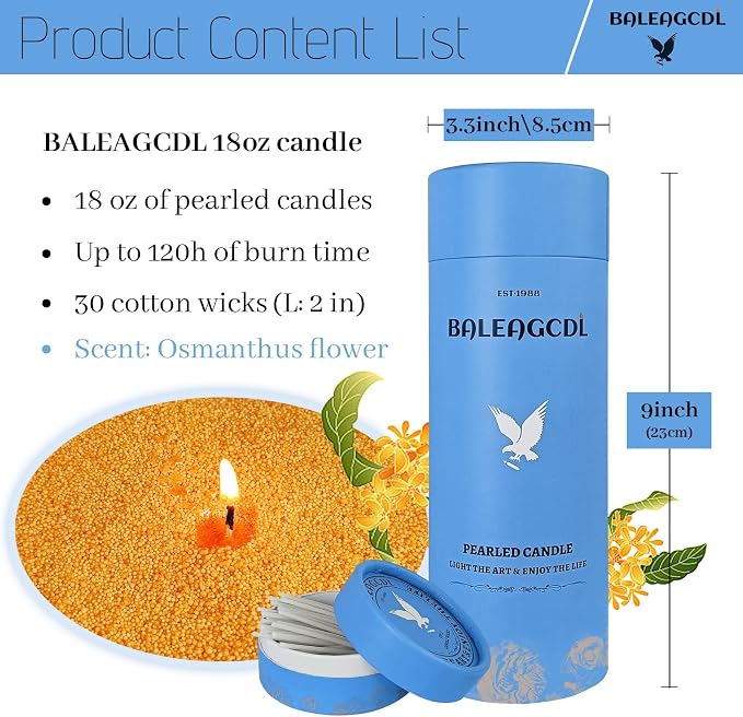 Honeyed Autumn Pearled Candle – 18 Oz Osmanthus Scented Sand Candles with 30 Wicks | Refillable Yellow Wax Long-Lasting Powder 120 Hours Clean Burning for DIY