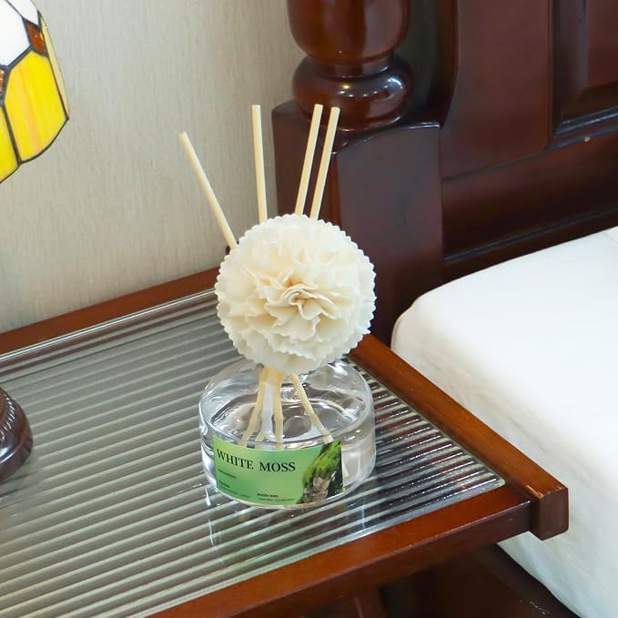 8.45 oz White Moss Scent Diffusers with 6 Reed Sticks,250ml Reed Diffuser for Bathroom Room Air Freshener, Last up for 50 Days