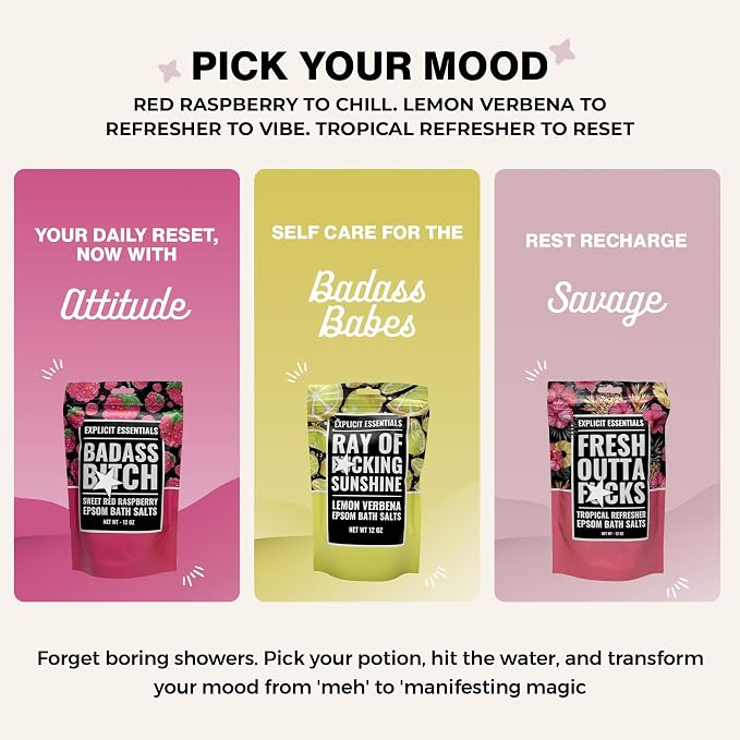 Bath Salt Gift Set for Women – 3-Pack of 12oz Aromatherapy Soaks – Relaxation Spa Gift – Sweet Raspberry, Lemon Verbena, Tropical Scented