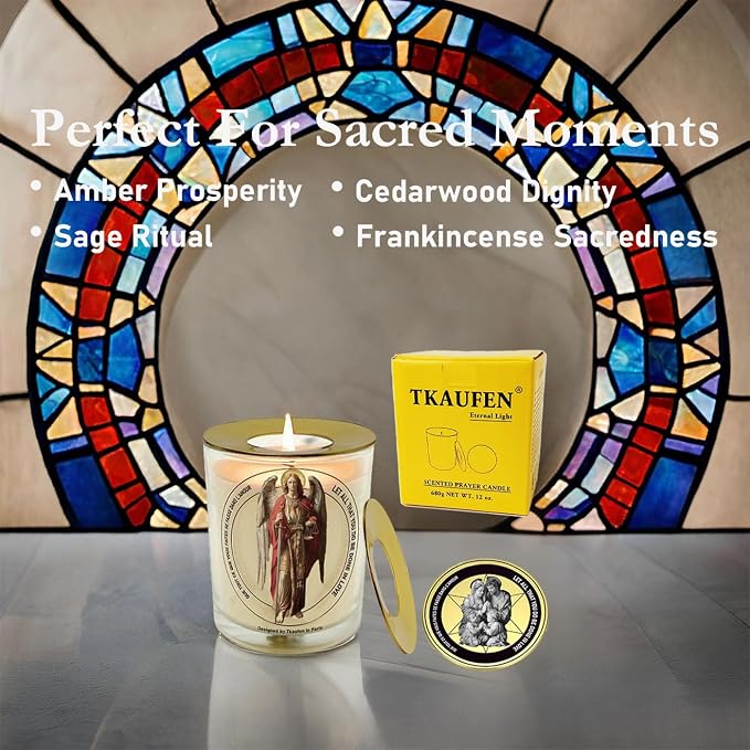 St. Archangel Michael Frankincense Sage Scented Candle 50 Hours with Warmer Ring│Hand-Poured Soy Wax│Protection, Evil Banishing, Spiritual Warrior, Cleansing, Defender│Design in Paris│3“×3.6”