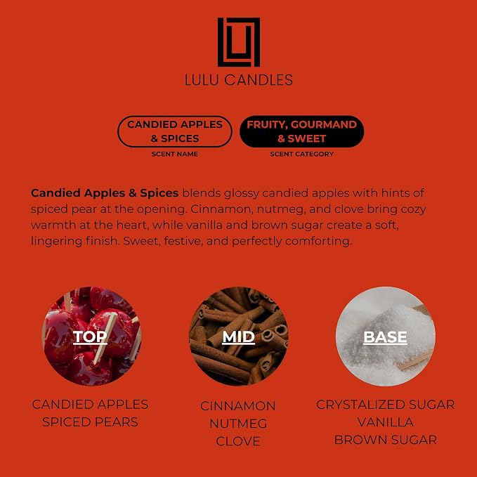 Lulu Candles | Candied Apples & Spices | Smells Sweet & Fruity | Luxury Scented Soy Jar Candle | Hand Poured in The USA | Highly Scented Long Lasting (9 Oz.)