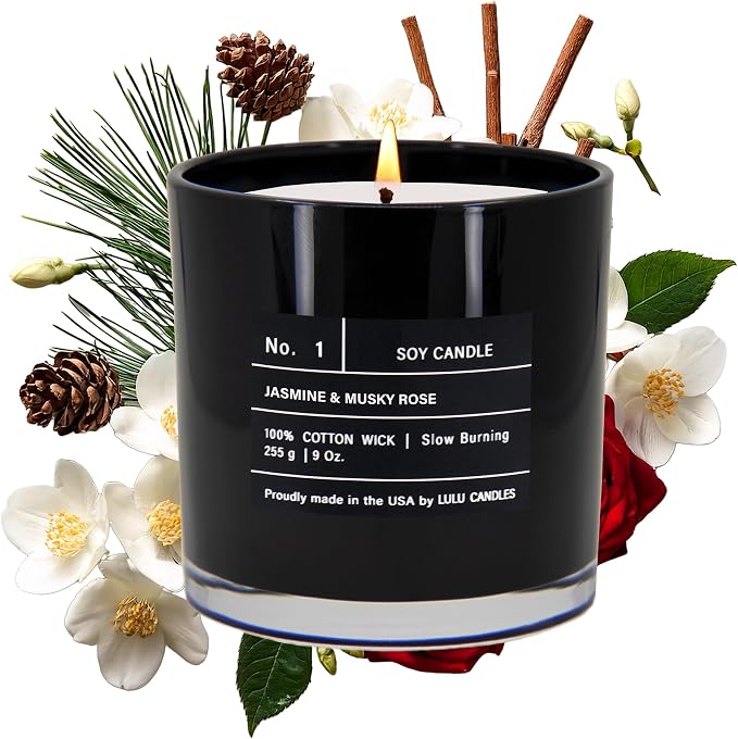 Lulu Candles | Jasmine & Musky Rose | Luxury Scented Soy Jar Candle | Hand Poured in The USA | Highly Scented & Long Lasting | 9 Oz.