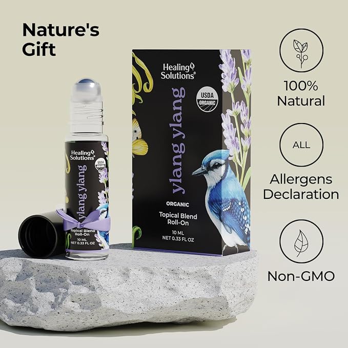 Healing Solutions (2 Pack) USDA Certified Organic Ylang Ylang Perfume Roll-On - Ylang Ylang Essential Oil Roller for Skin & Sleep
