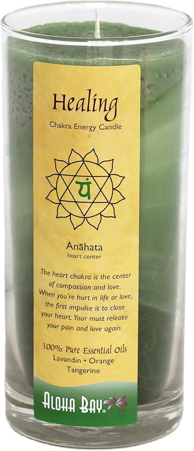 Premium Scented Candle Hand Made Chakra Energy Jar | 11 Oz | Healing, Anahata | Yoga Balance Prayer & Meditation Candle | Long Burn 60 Hours | Essential Oils, Lavandin Orange & Tangerine | Aloha Bay