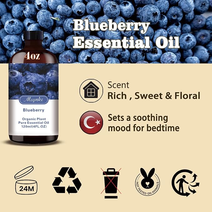 Blueberry Essential Oil – Blueberry Fragrance Oil for Diffuser, Humidifier, DIY Candle, Soap, Sweet Fruity Scent, Home, Gift Ready – MLYNKL (4.33 fl oz / 130ml)