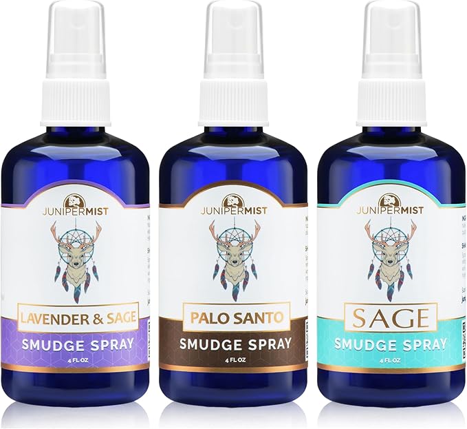 Smudge Spray Gift Set (3x114ml), Sage Spray, Palo Santo & Lavender Spray for Cleansing Negative Energy, Spiritual Room Spray Set, Smudge Kit Alternative, Essential Oil Spray