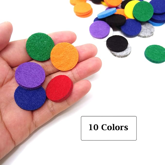 Honbay 100PCS Replacement Felt Pads 22mm Essential Oil Refill Pads for 30mm Locket Necklace Bracelet or Car(0.87inch, 10color) (22mm)