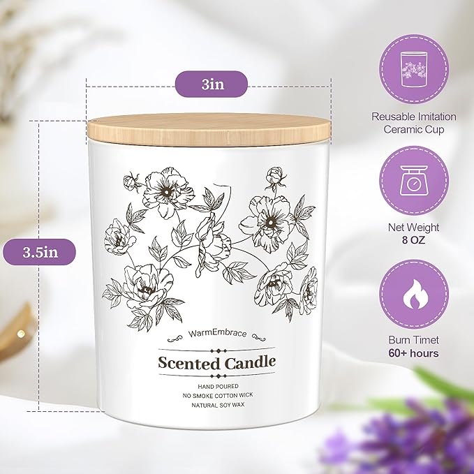 Deluxe Scented Candle for Women & Men, Lavender Soy Wax Candle, 8 Oz Jar Candle for Home, Scented-60 Hour Long Lasting Burning, Suitable Present for Thanksgiving, Christmas & Birthday