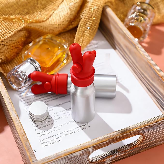 Chunful 2 Pcs Essential Oil Inhalers Leakproof Double Hole Aluminum Aroma Nasal Inhaler Cap Mini Perfume Dispenser Bottle for Enhances Aromatherapy (Red)