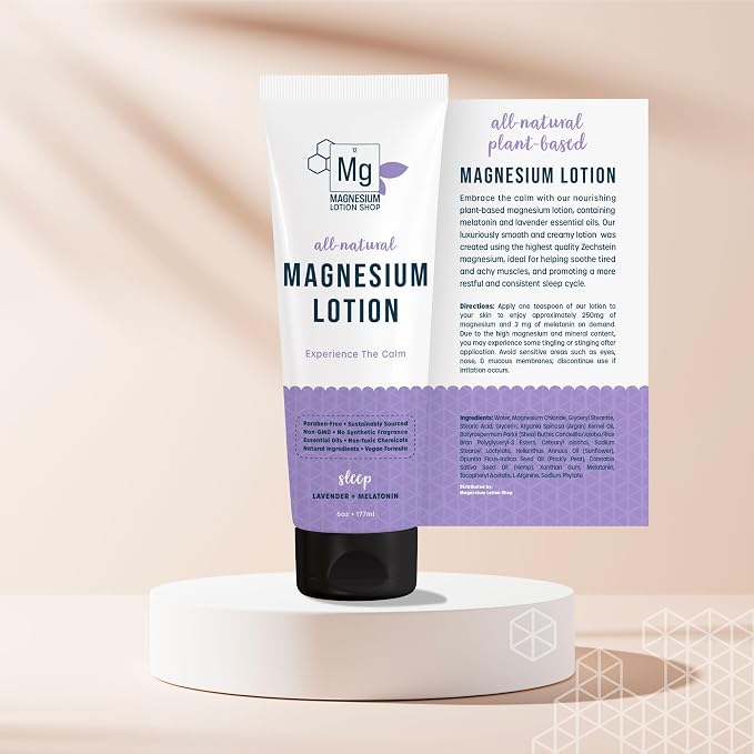 Lavender Scented Melatonin Magnesium Lotion for Sleep | 250 mg Zechstein Magnesium & 3 mg Melatonin per Teaspoon | 6 oz Bottle of Lavender Lotion | Relaxing Aromatherapy | Proudly Made in America