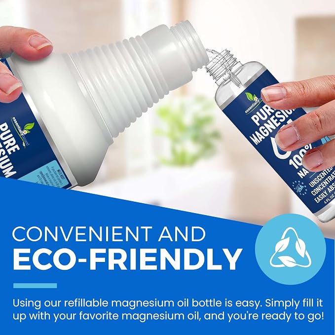 Pure Magnesium Oil Spray 4oz - Topical Magnesium Spray for Sleep & Feet - Extra Strength - USP Grade - 100% Natural and Organic Oil for Muscle Pain & Cramps - Less Sting - Less Itch - Made in USA