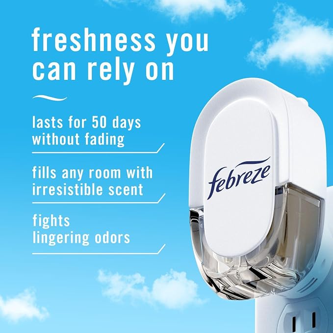 Febreze Plug In Air Freshener, Odor-Fighting Scented Oil Refill, Air Fresheners for Home and Bathroom and Kitchen, Long Lasting for Strong Odors, Cherries & Berries Scent, 0.87oz Refills, 4 Count