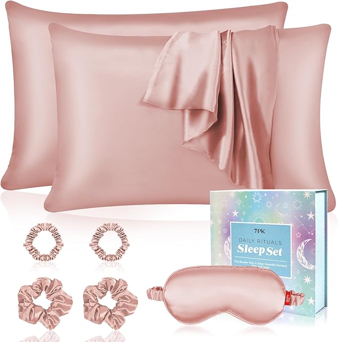 my novel things Satin Pillowcase Gift with Silk Satin Sleep Mask 4 Scrunchies, 2Pack Standard Size Pillow Cases Luxury Gifts for Women Mom Mother Wife Birthday Valentines Day Wedding for Girlfriend