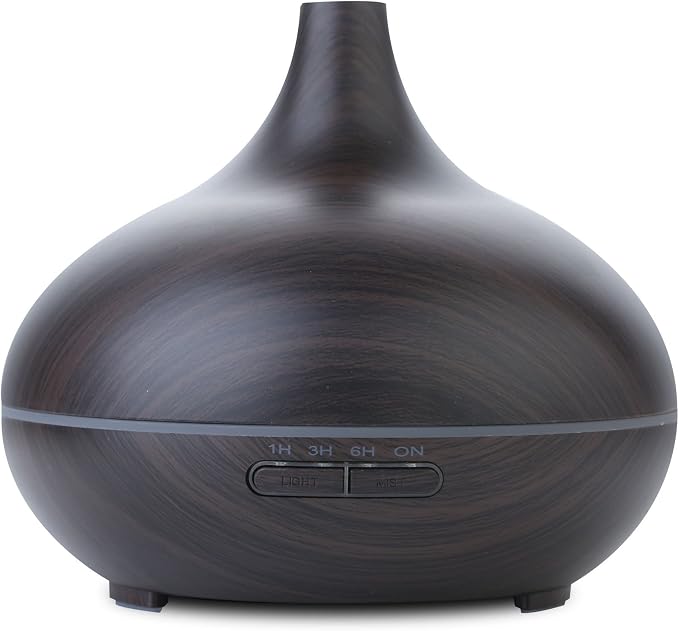 EcoGecko Dark Wood Grain Look Essential Oil Diffuser, Ultrasonic Diffusing Cool Mist Humidifier with Timers for Office Home Bedroom Baby Room Study Yoga Spa, with Timer and 7 Color Night Light