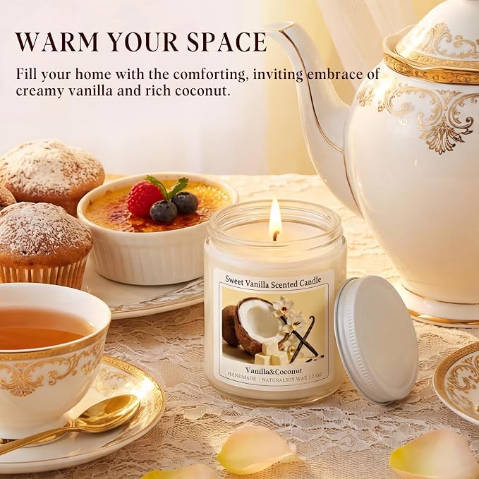 Homsolver Creamy Vanilla Coconut Scented Candle, Natural Soy Candles with 50+ Hours Burn Time, Anniversary Birthday Mothers Day Gifts for Women, Mom Wife, Warm&Soft Home Fragrance(Boutique Gifts Size)