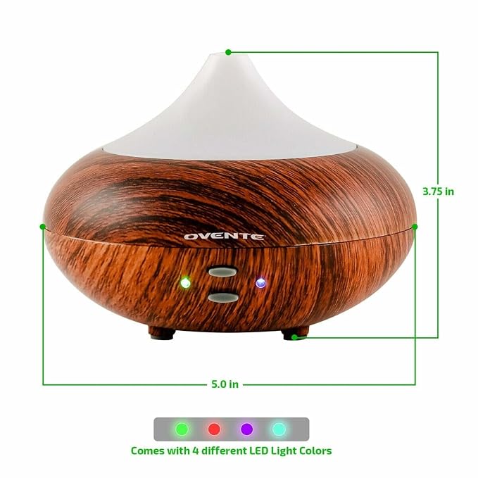 OVENTE Essential Oil Aromatherapy Diffuser 3.38 Oz with Cool Air Humidifier & LED Lights, Ultrasonic Humidifier Tech with Auto Power Off and Low Noise Quiet for Home Office Bedroom, White DF4695DW