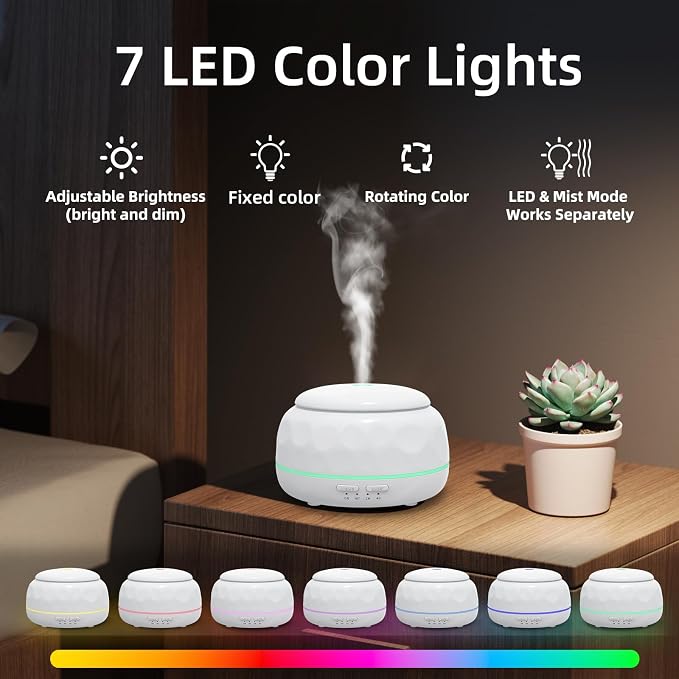 SPLITSKY 300ML Essential Oil Diffuser with 7-Color LED Light, Remote Control, Quiet 8-Hour Operation, Aromatherapy Diffuser for Small Rooms, Offices,Home(White), 300MLCGB