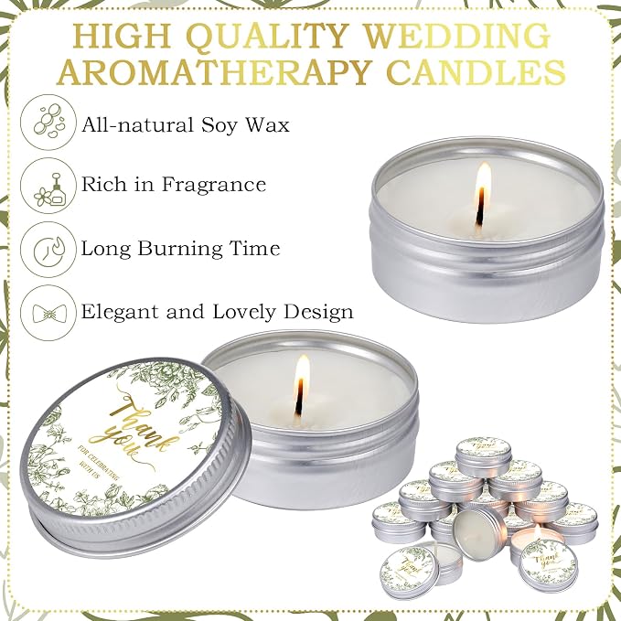MTLEE 50 Pcs Sage Green Floral Wedding Candles Gift Favors for Guests 1 oz Lavender Scented Soy Wax Aromatherapy Candle for Bridal Shower Favors Rustic Wedding Party Guests