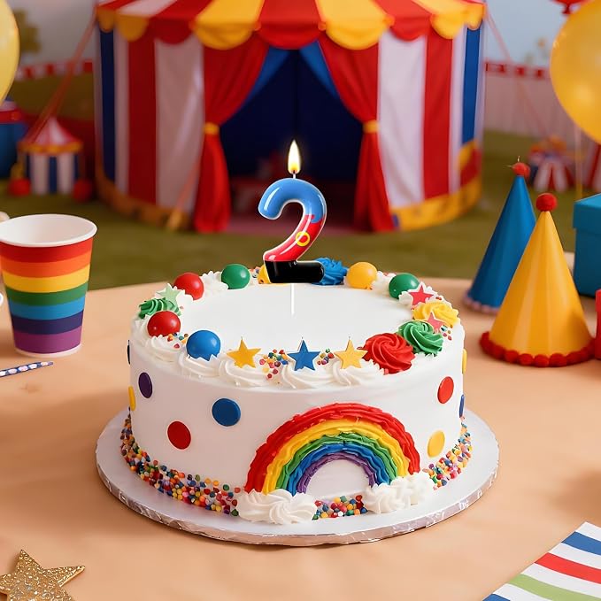 Number 2 Birthday Candle for Cake – Red Blue Cartoon Hero Style with Heart Design – Cute Cake Topper for Birthday Party Decoration
