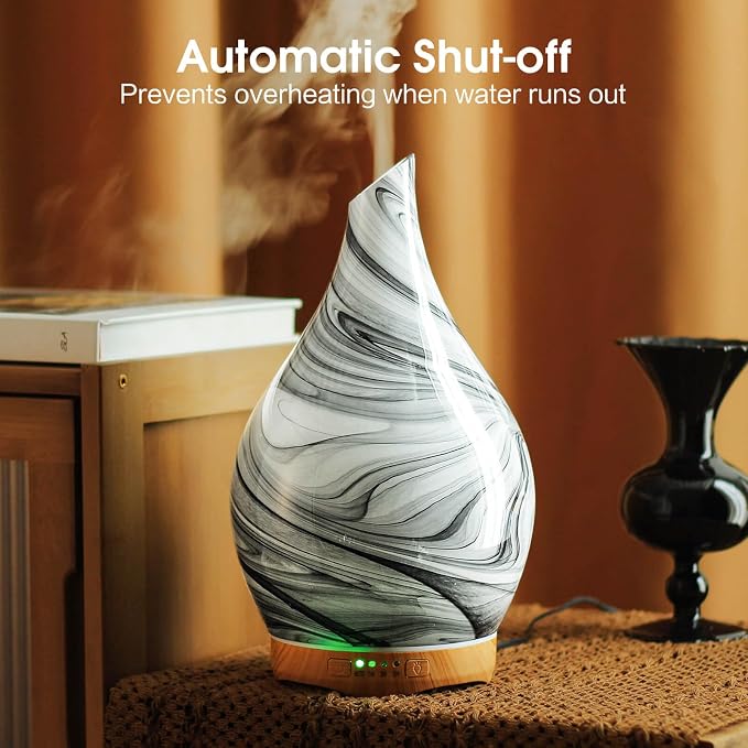 Porseme 280ml Essential Oil Diffuser Hand-Blown Glass Aroma Diffusor, Aromatherapy Unltrasonic Cool Mist deffuser, 7 Color Changing, Waterless Shut-Off, Timer Function for Home Office(Ink)