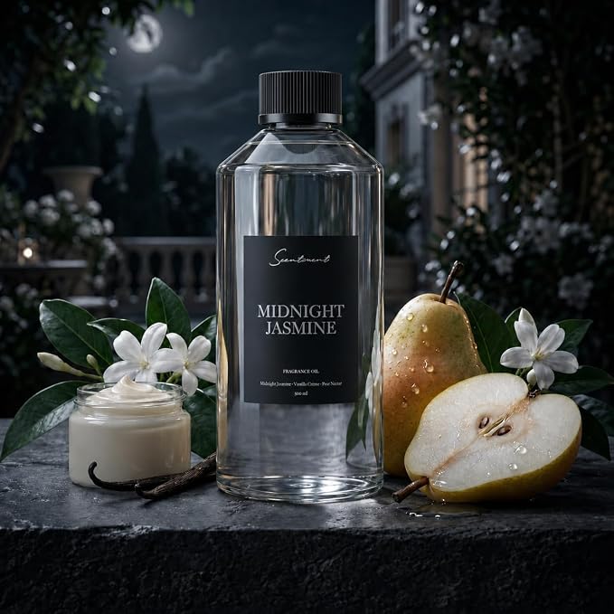 Scentiment Midnight Jasmine Diffuser Oil - Premium Hotel Scent with Notes of Jasmine, Vanilla Crème & Pear Nectar Home Scent, Hotel Fragrance Oil Diffuser Refill - 16.91 fl oz (500 mL)