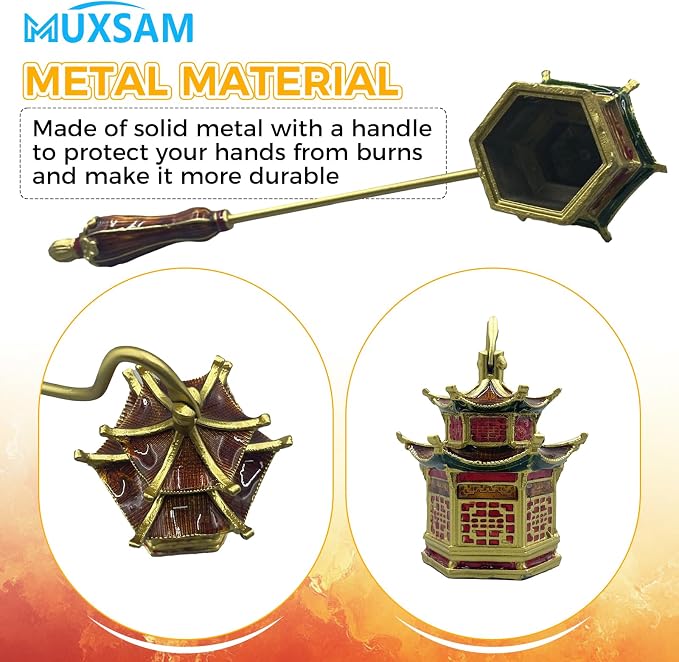 MUXSAM Vintage Candle Snuffer, Handheld Candle Extinguisher with Long Handle Wick Flame Snuffer Metal Candle Accessory for Home Decoration, Retro Pagoda