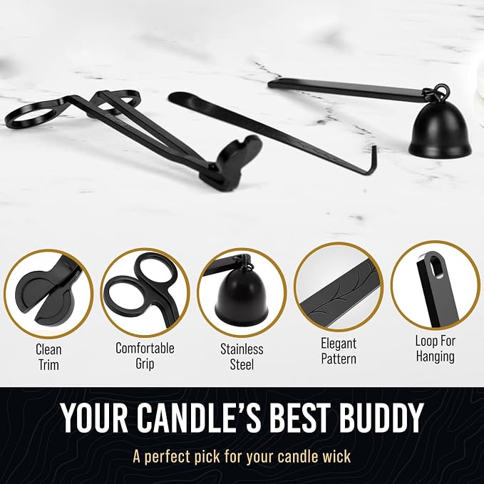 Craft911 Candle Snuffer and Wick Trimmer with Dipper 3 in 1 Candle Care Kit for Candle Lover (Black)