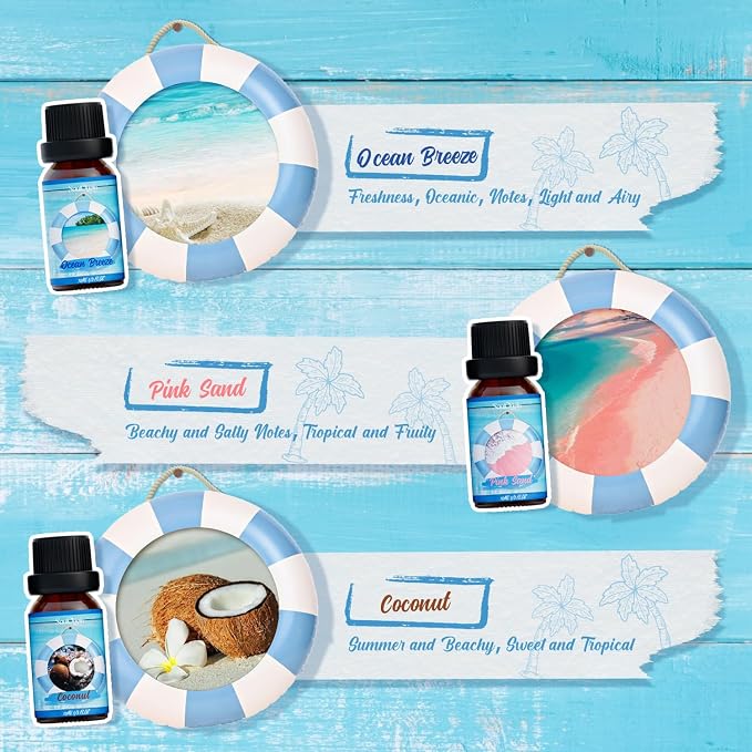 Soulorigin Summer Essential Oils Set, Fragrance Oil Gift Set for Oil Diffusers, Scented Oils for Soap Candle Making 6x10ml - Sea Breeze, Pineapple, Watermelon, Coconut, Pink Beach, and Pina Colada