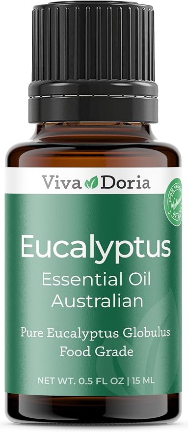 Viva Doria Eucalyptus Essential Oil, 100% Pure, Natural, Essential Globulus Oil, Australian Type, Undiluted, for Aromatherapy | Food Grade, 15 mL (0.5 Fluid Ounce)