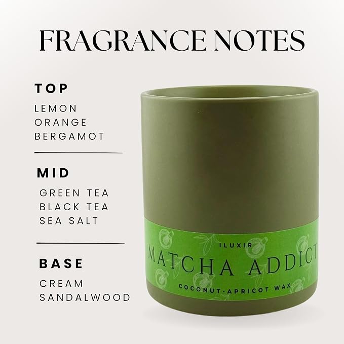 Matcha Scented Candle – Long Burning & Non-Toxic Perfumed Candles, Green Tea, Citrus & Sandalwood, Handcrafted Aromatherapy Candle for Matcha Lovers – (13 oz with Bamboo Lid)