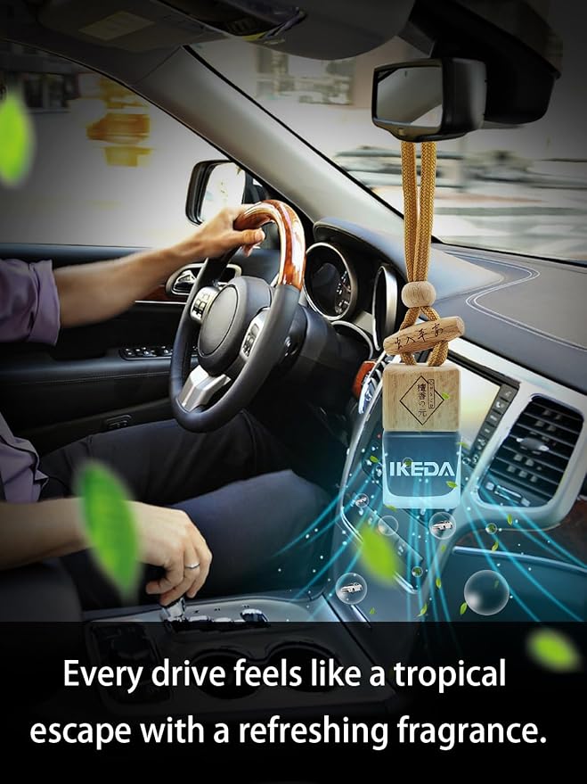 Ikeda Car Air Freshener: Hanging Car Smell Air Freshener | 10ml Hanging Car Perfume | Long Lasting Fragrance | Strong Scents Diffuser for Auto Home (New Car|Square)