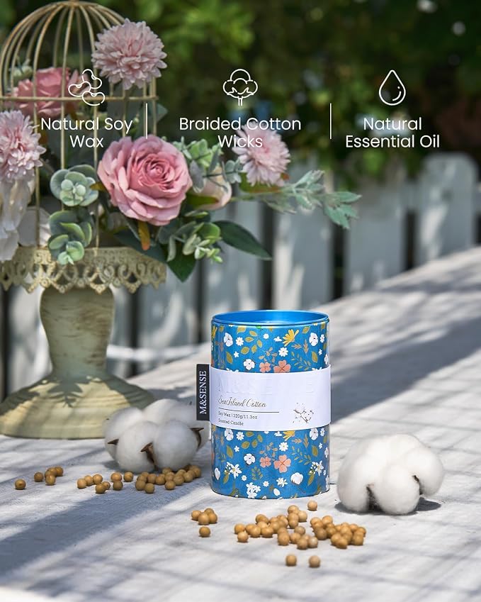 M&SENSE Summer Candle 11.3 oz, Sea Island Cotton Scented Candle, Non-Toxin Soy Wax for Home Scented, Floral Candles Gift for Her, Up to 70 Hours Burning Long-Lasting Fragrance
