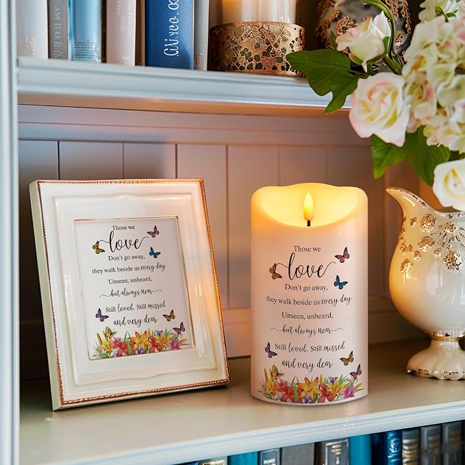 Flameless Memorial Candle, Real Wax LED Light with Remote Sympathy Bereavement Gifts for Loss of Loved One Sympathy Candles for Loss of Mother Father Mom Dad Son Remembrance Gifts (4" x 7")