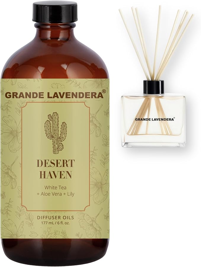 Grande Lavendera® Desert Haven Fragrance Oil Blend, Luxury Hotel Inspired Aromatherapy Scent Diffuser Oil, Bolder Fragrance with White Tea, Aloe Vera & Lily, USA Made, 6 fl oz / 177 mL