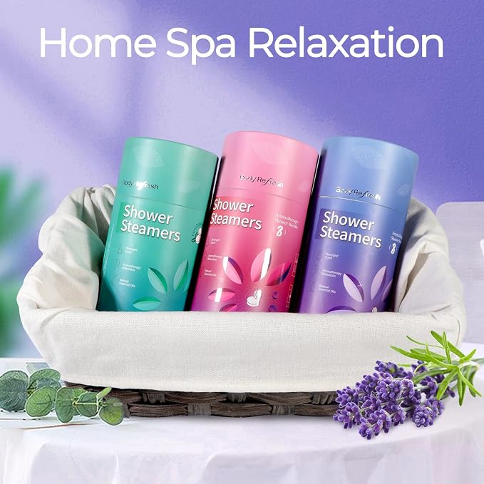 BodyRefresh Lavender Shower Steamers Aromatherapy 8 Pack - Birthday Gifts for Women, Mothers Day Gifts for Mom Wife from Daughter, Shower Bombs for Home Spa Relaxation Self Care